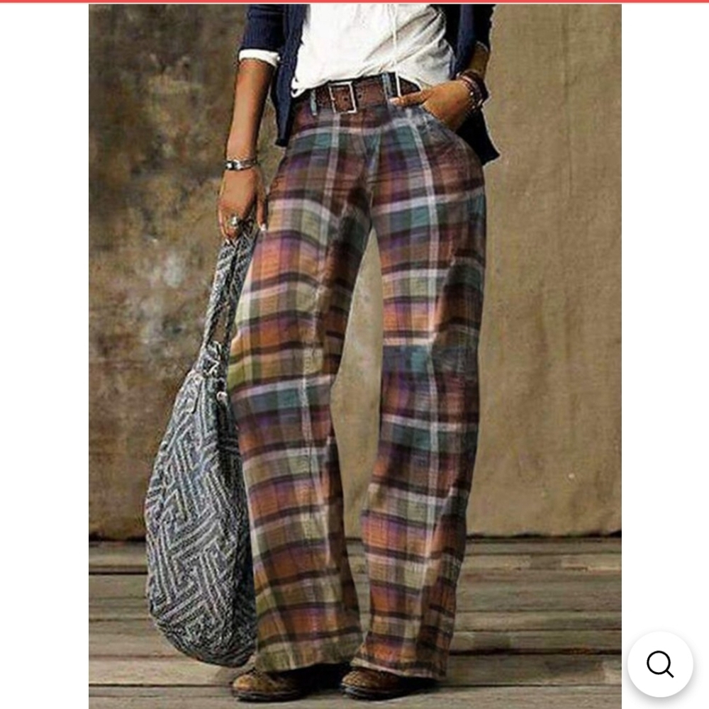 BRAND NEW! By: Upustyle, Retro Plaid Print Loose Pants